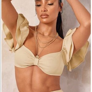 Stone Woven Frill Tiered Short Sleeve Bralet